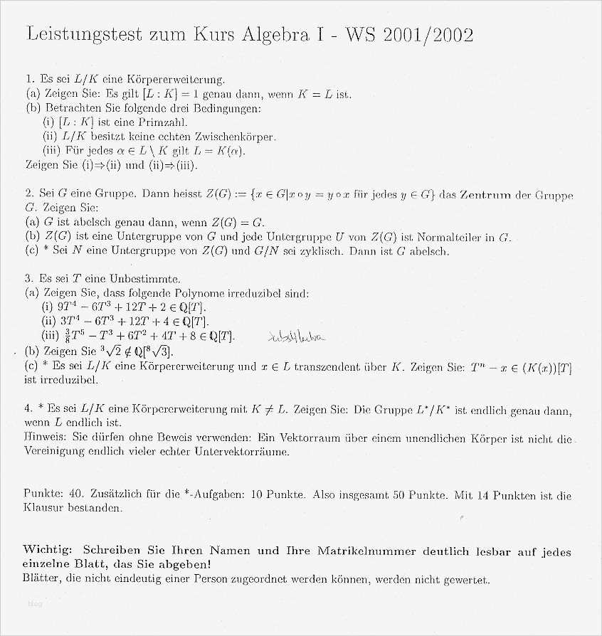 Gedächtnisprotokoll Vorlage Schönste Klausurensammlung – Fsr Mathematik