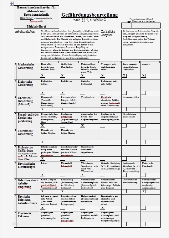 Gefährdungsbeurteilung Vorlage Kostenlos Wunderbar Gefährdungsbeurteilung Muster Für Abbrucharbeiten
