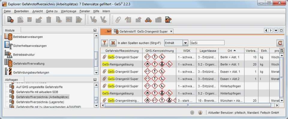 Gefahrstoffe managen mit GeSi³ GefStoff Profi Software