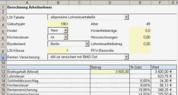 Gehaltsabrechnung Vorlage Angenehm Excel tool Netto Gehaltsrechner