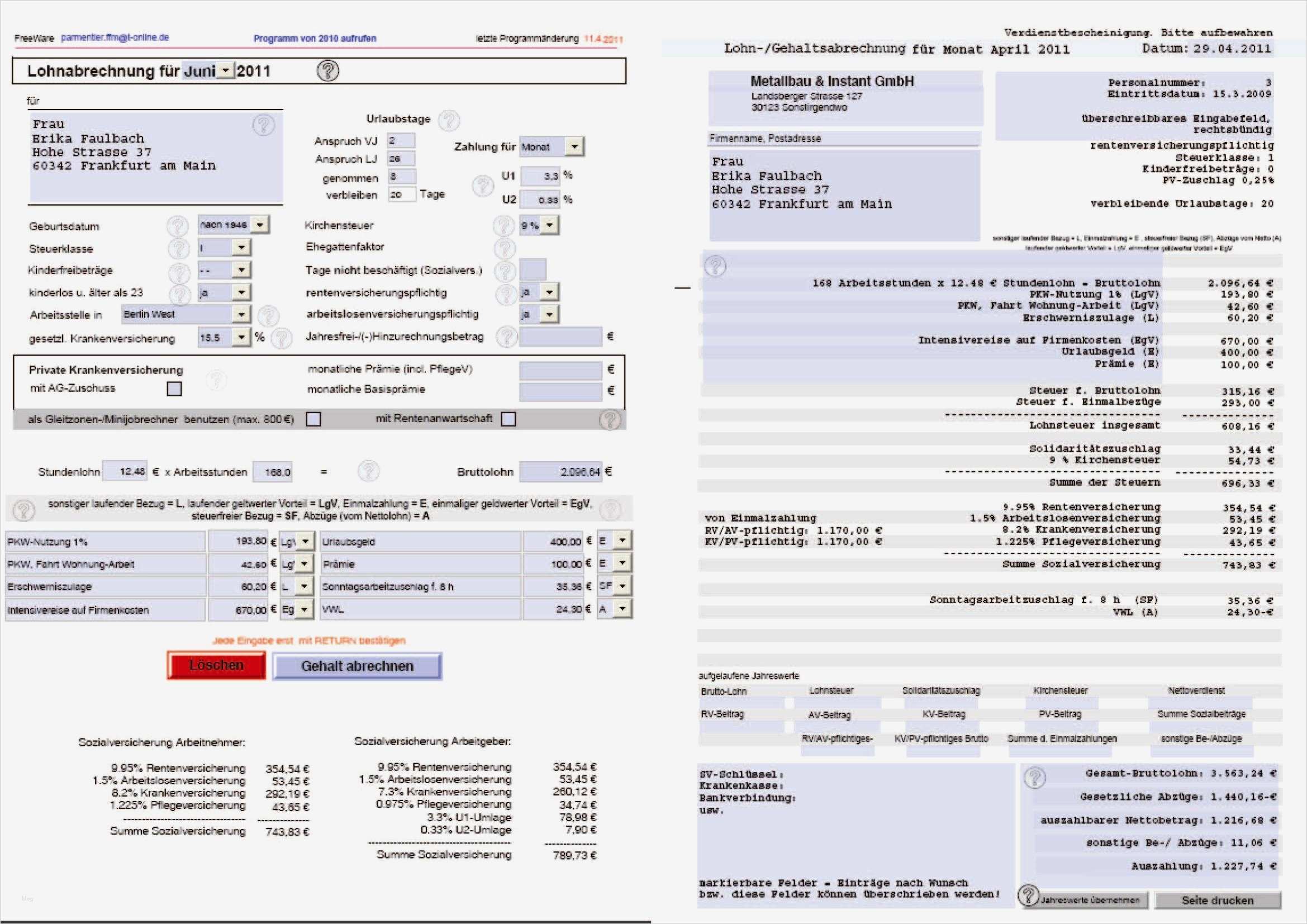 Gehaltsabrechnung Vorlage Gut Download Selbstrechnendes formular Zur Gehaltsabrechnung