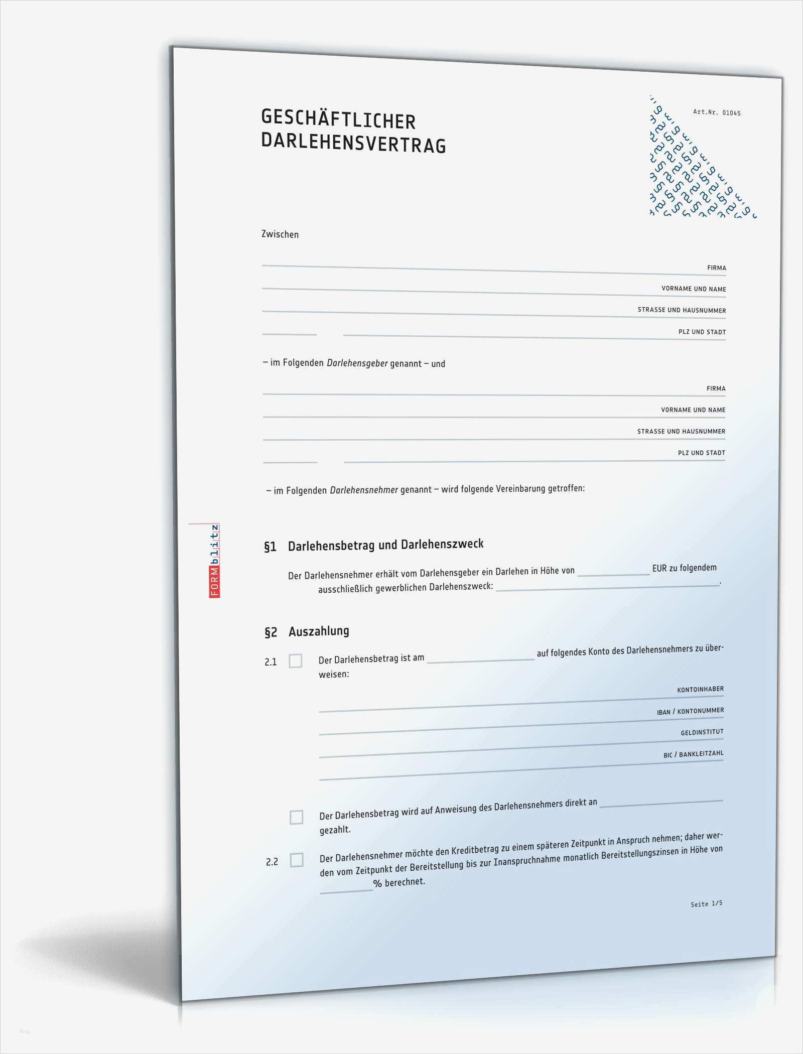 Geld Verleihen Vertrag Vorlage Best Of Geschäftlicher Darlehensvertrag