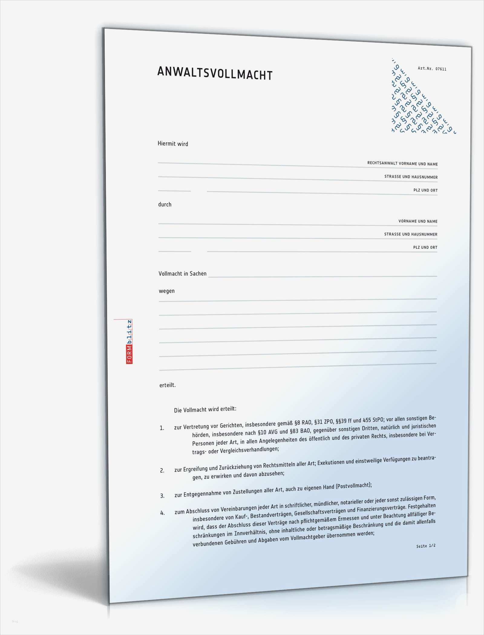 Generalvollmacht Vorlage Word Erstaunlich Anwaltsvollmacht Muster Vorlage Zum Download