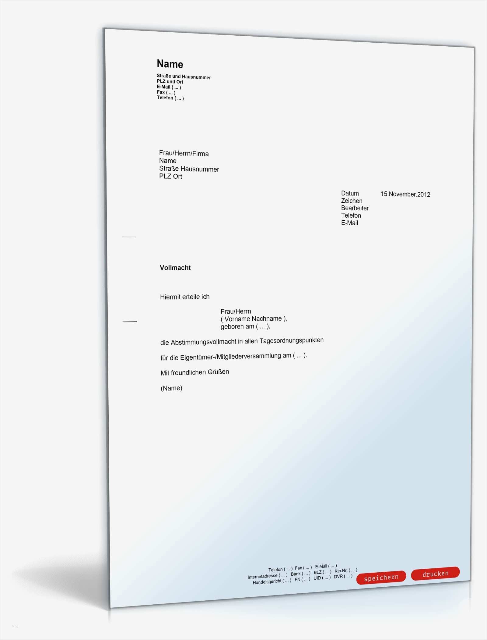 Generalvollmacht Vorlage Word Erstaunlich Vollmacht Für Eigentümerversammlung Muster Vorlage Zum