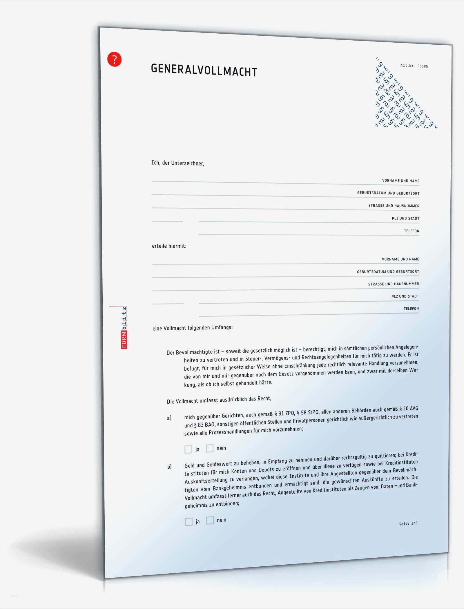 Generalvollmacht Vorlage Word Süß Generalvollmacht