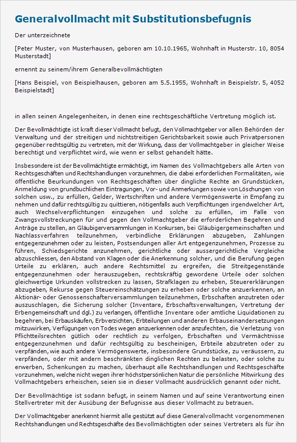 Generalvollmacht Vorlage Word Wunderbar Generalvollmacht Muster Zum Download