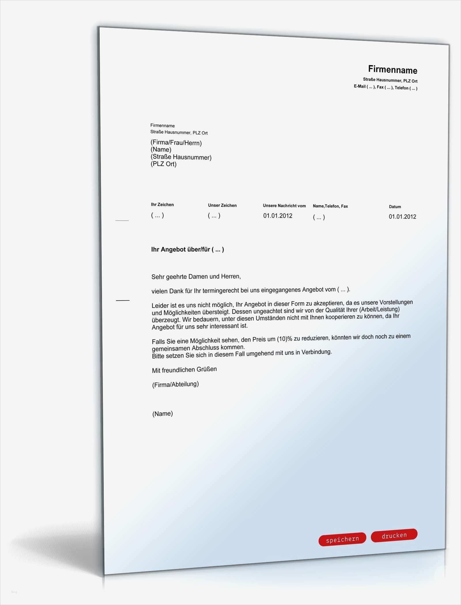 Geschäftsbrief Vorlage Angebot Bewundernswert Absage Angebot Preis