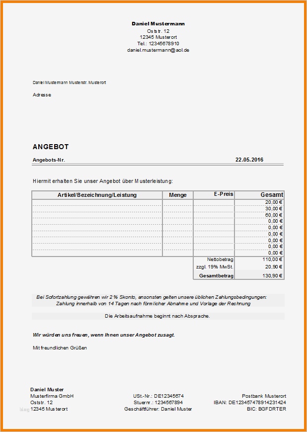 Geschäftsbrief Vorlage Angebot Elegant 5 Angebot Word Vorlage