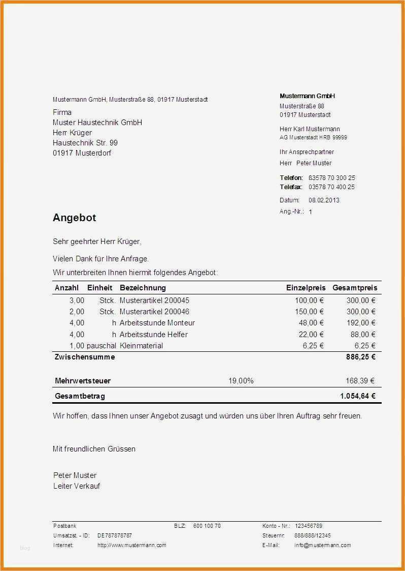 Geschäftsbrief Vorlage Angebot Luxus 9 Angebot Erstellen Muster