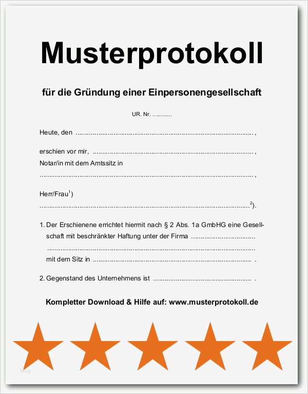Gesellschaftsvertrag Gmbh Vorlage Genial Musterprotokoll Download & Infos Zu Ug Gmbh