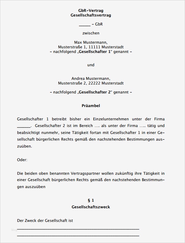 47 Süß Gesellschaftsvertrag Gmbh Vorlage Vorräte 2 Gesellschaftsvertrag GbR ausführlich Muster zum Download