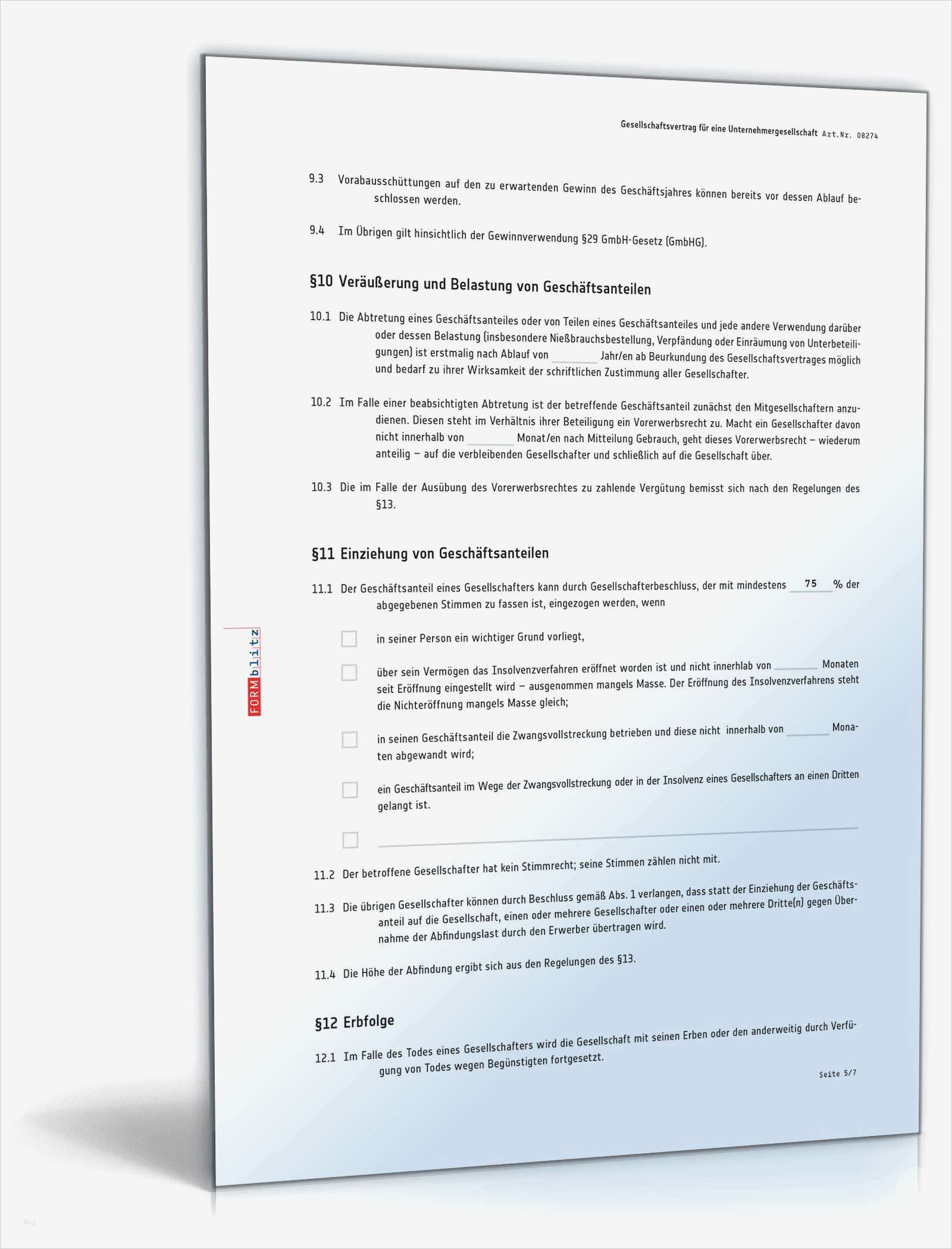 Gesellschaftsvertrag Ug Vorlage Elegant Gesellschaftsvertrag Ug