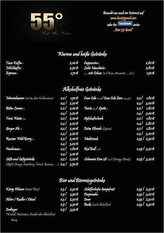 Getränkekarte Bar Vorlage Cool Bar 55° Getränkekarte