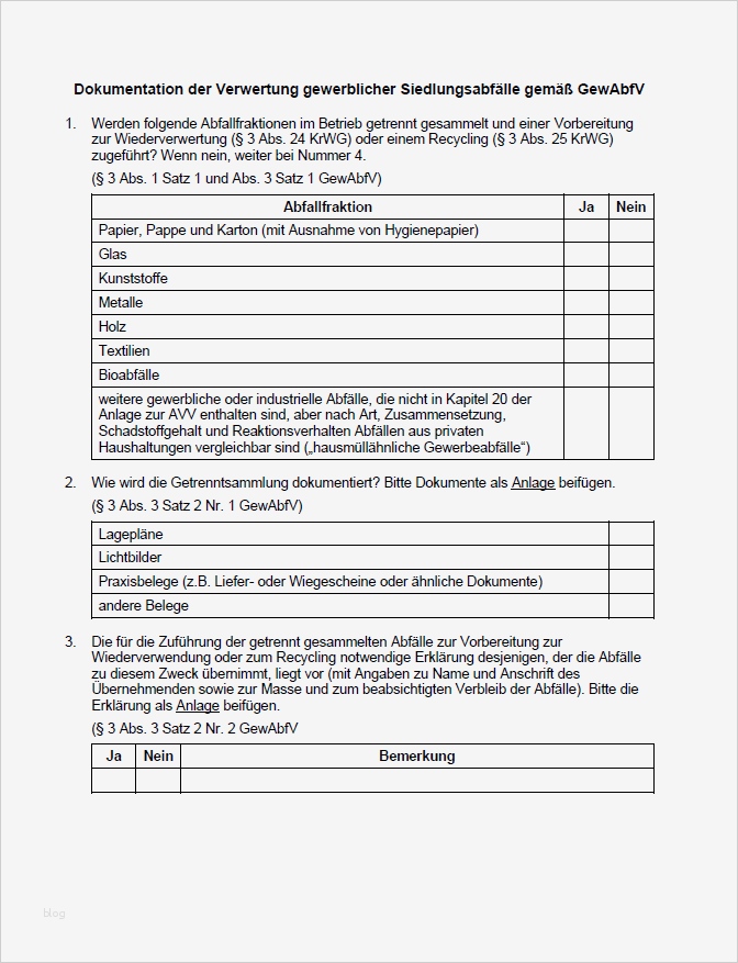 Gewerbeabfallverordnung Dokumentation Vorlage Fabelhaft Gewerbeabfallverordnung Dokumentation Der Verwertung