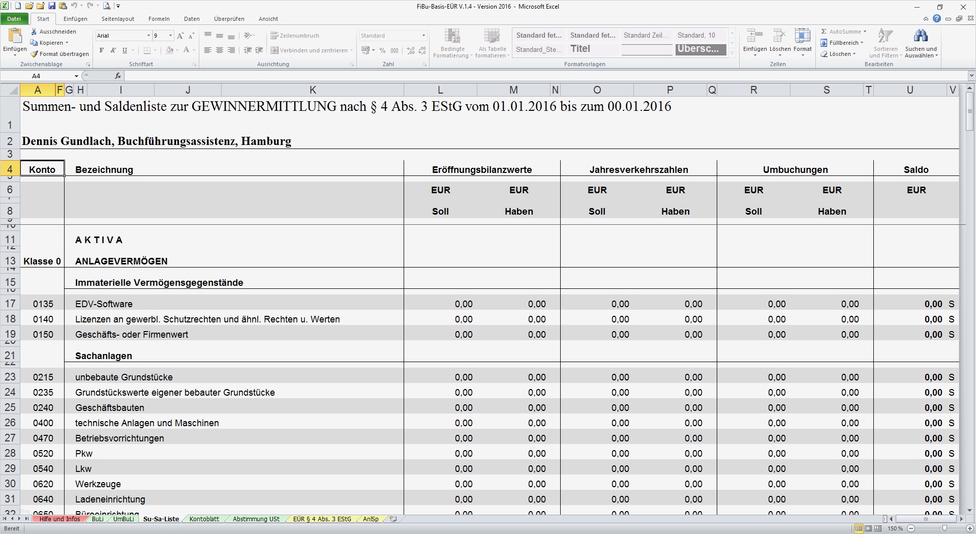 Gewinnermittlung Nach 4 Abs 3 Estg Excel Vorlage Wunderbar Fibu Basis EÜr V 1 4 Version 2016