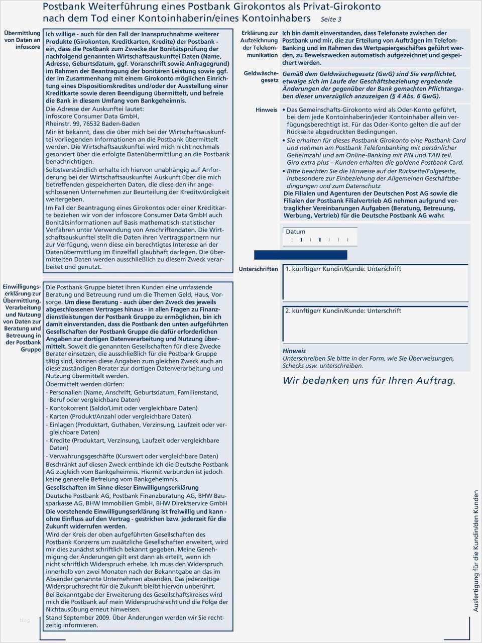 Girokonto Kündigen Vorlage Pdf Genial Postbank Privat Girokonto Pdf