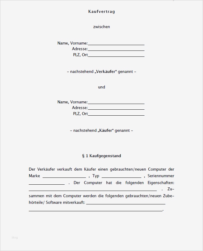 Muster zum Download Kaufvertrag über einen PC