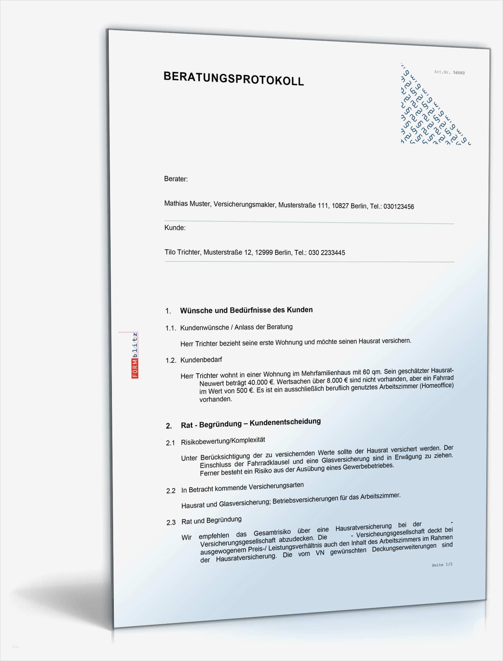 Gründungsprotokoll Verein Vorlage Angenehm Beratungsprotokoll Für Versicherungsvermittlung • De