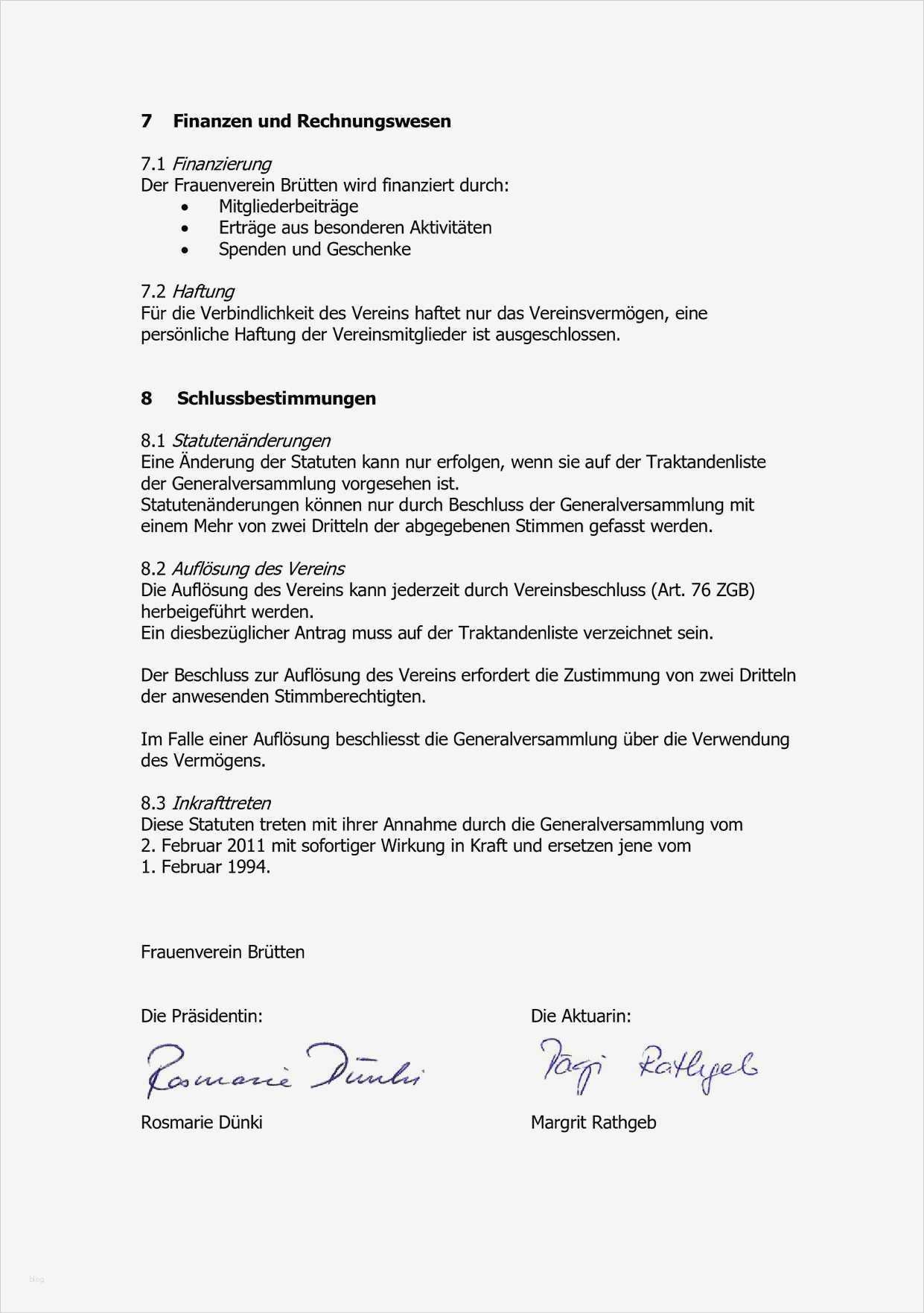 Gründungsprotokoll Verein Vorlage Genial Statuten