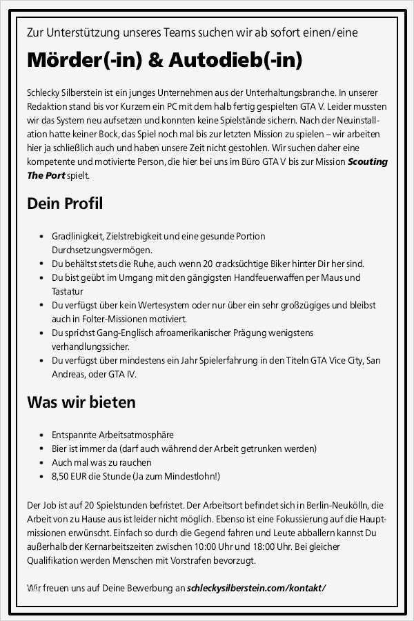 Gta Life Bewerbung Vorlage Erstaunlich Der Schönste Job Der Welt Kein Fake – Schlecky Silberstein