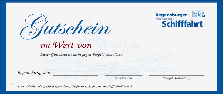 Gutschein Schifffahrt Vorlage Wunderbar Wertgutschein Regensburger Personen Schifffahrt Klinger Gmbh