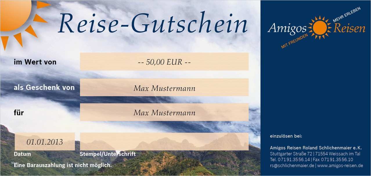 Gutschein Vorlage Reise Elegant Verschenken Sie Einen Reise Gutschein Amigos Reisen | Vorlage Ideen