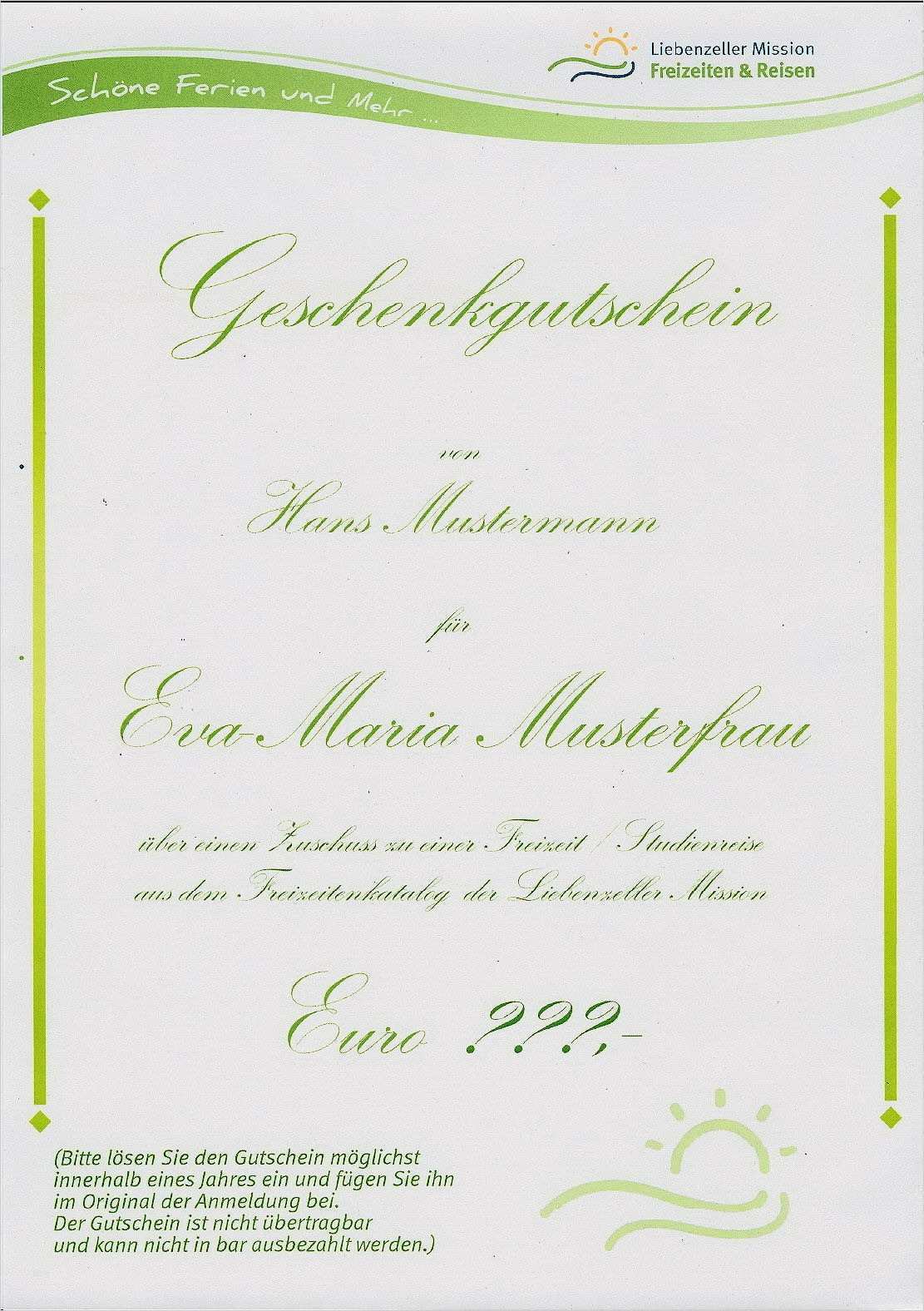 Gutschein Vorlage Reise Gut Geschenkgutschein Liebenzeller Mission