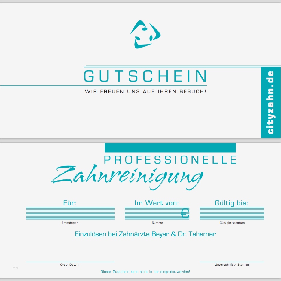 Gutschein Zahnreinigung Vorlage Wunderbar Gutschein Professionelle Zahnreinigung
