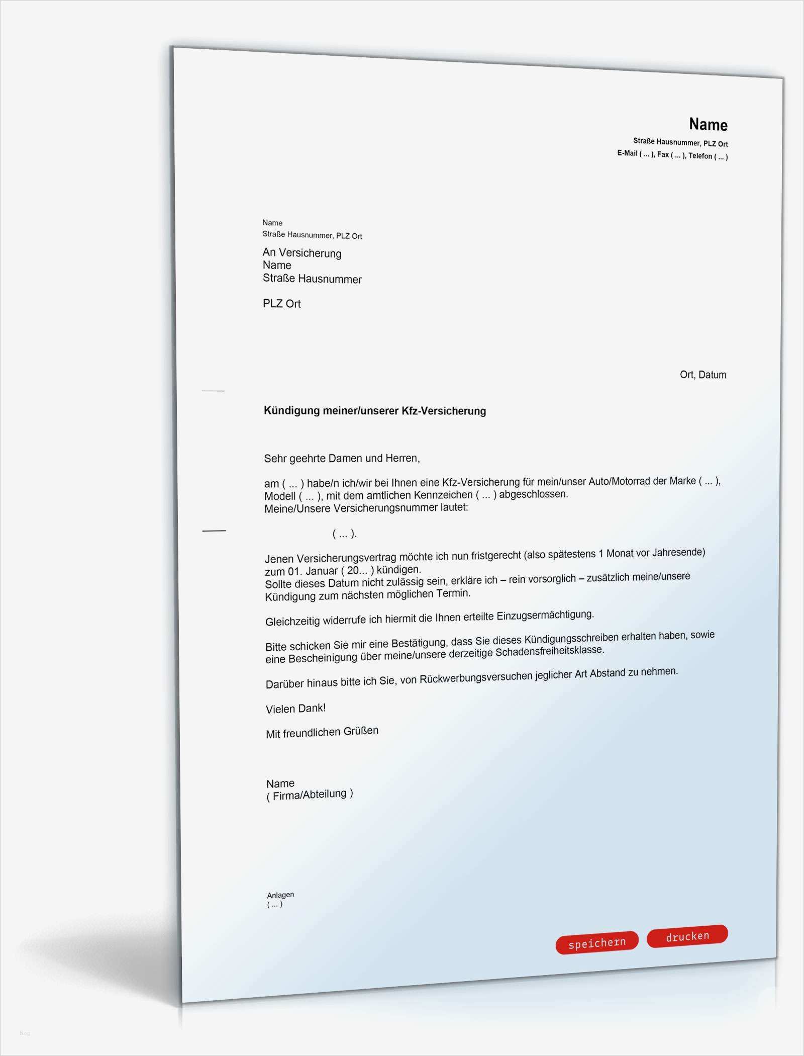 Haftpflichtversicherung Kündigen Vorlage Großartig Kündigung Der Kfz Versicherung Muster Vorlage Zum Download