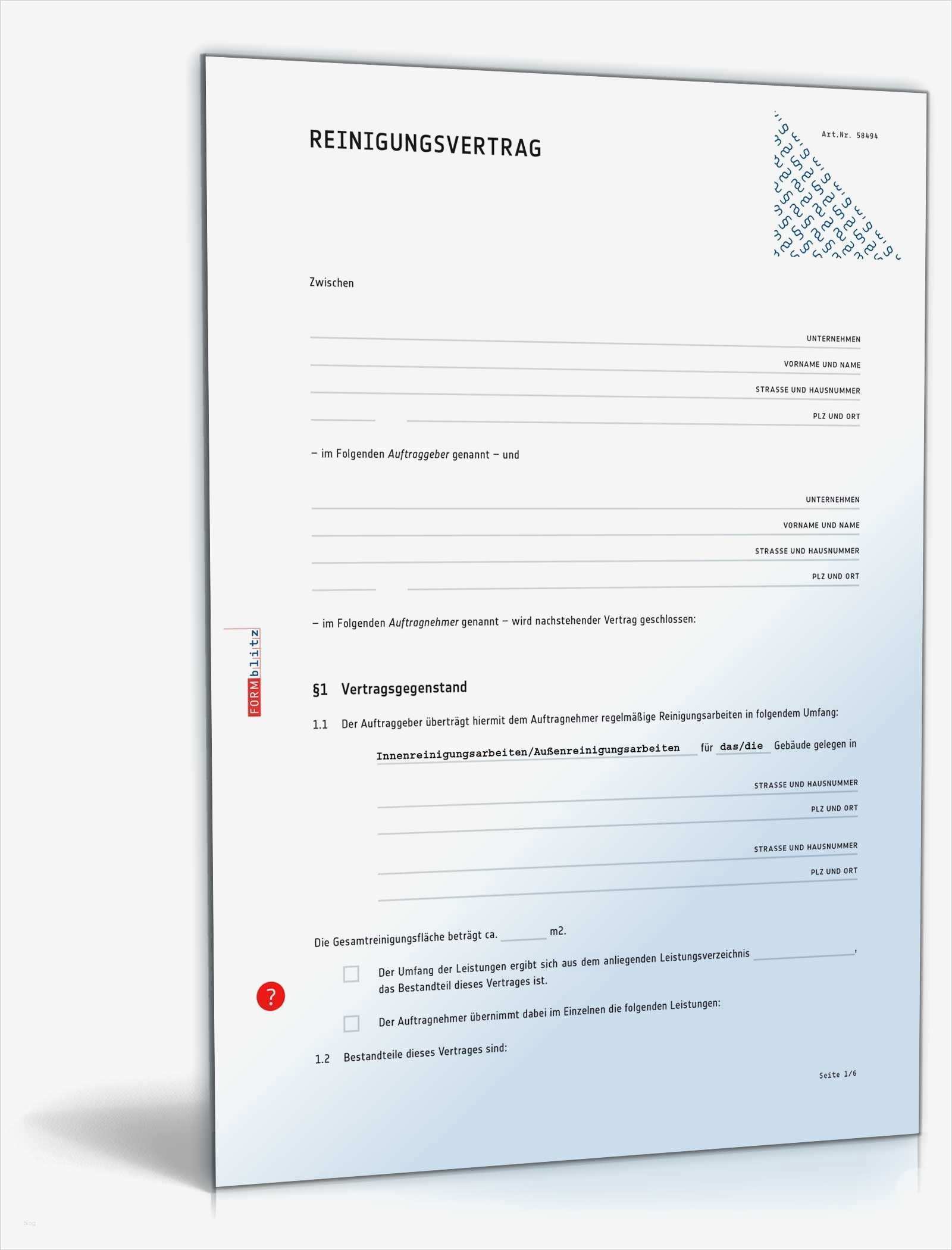 Haftungsausschluss Vorlage Hübsch Reinigungsvertrag