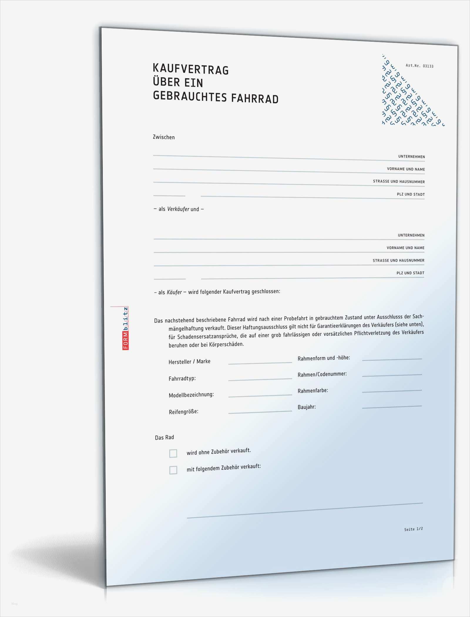 Haftungsausschluss Vorlage Kostenlos Wunderbar Kaufvertrag Fahrrad