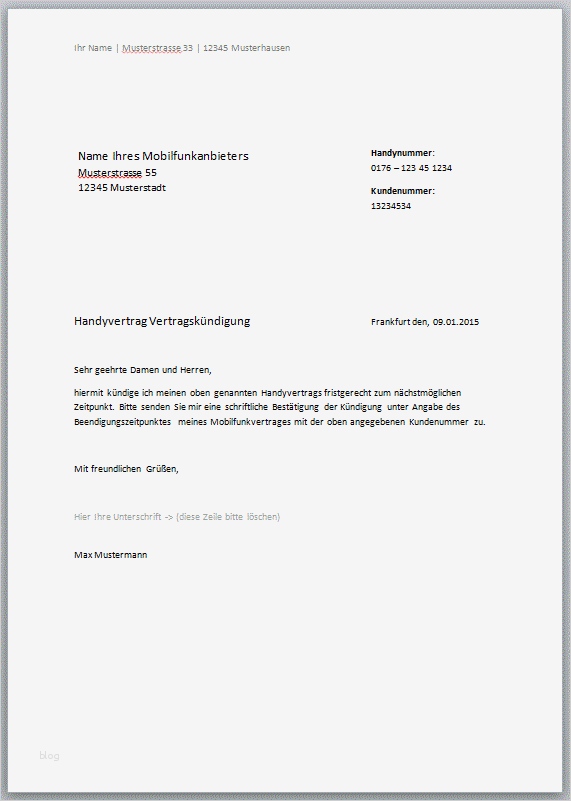 Handy Kündigungsschreiben Vorlage Bewundernswert Handyvertrag Kündigungschreiben – Kostenlose Vorlagen