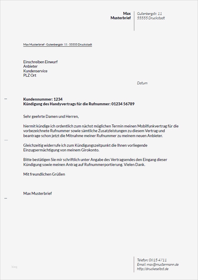 Handy Kündigungsschreiben Vorlage Großartig Drucke Selbst Kostenlose Vorlagen Für Kündigungsschreiben