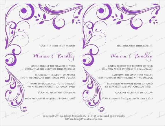 Hochzeitseinladungen Vorlagen Word Schön Hochzeitseinladungen Einladung Vorlagen Purple Scrollen