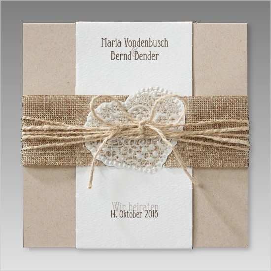 Hochzeitskarte Basteln Vorlage Angenehm Trendige Hochzeitseinladung Aus Kraftkarton Mit Jute Banderole