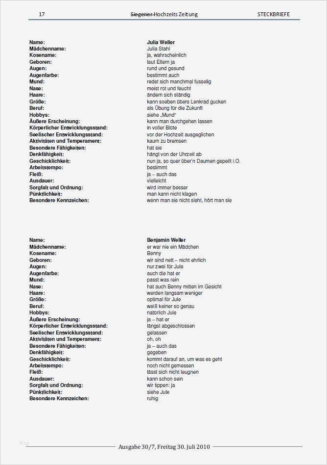 Hochzeitszeitung Vorlage Gut Steckbriefe Julia Und Benny Die Line