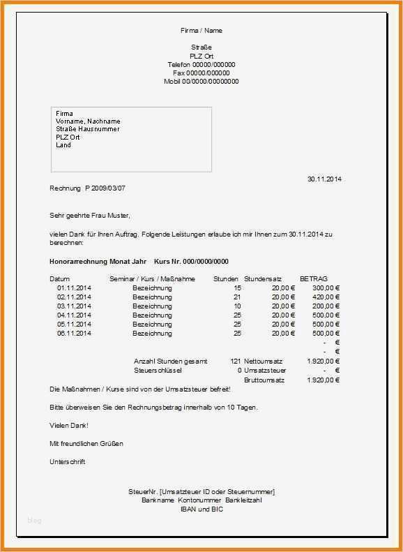 Honorarrechnung Vorlage Cool 8 Rechnung Schreiben Muster
