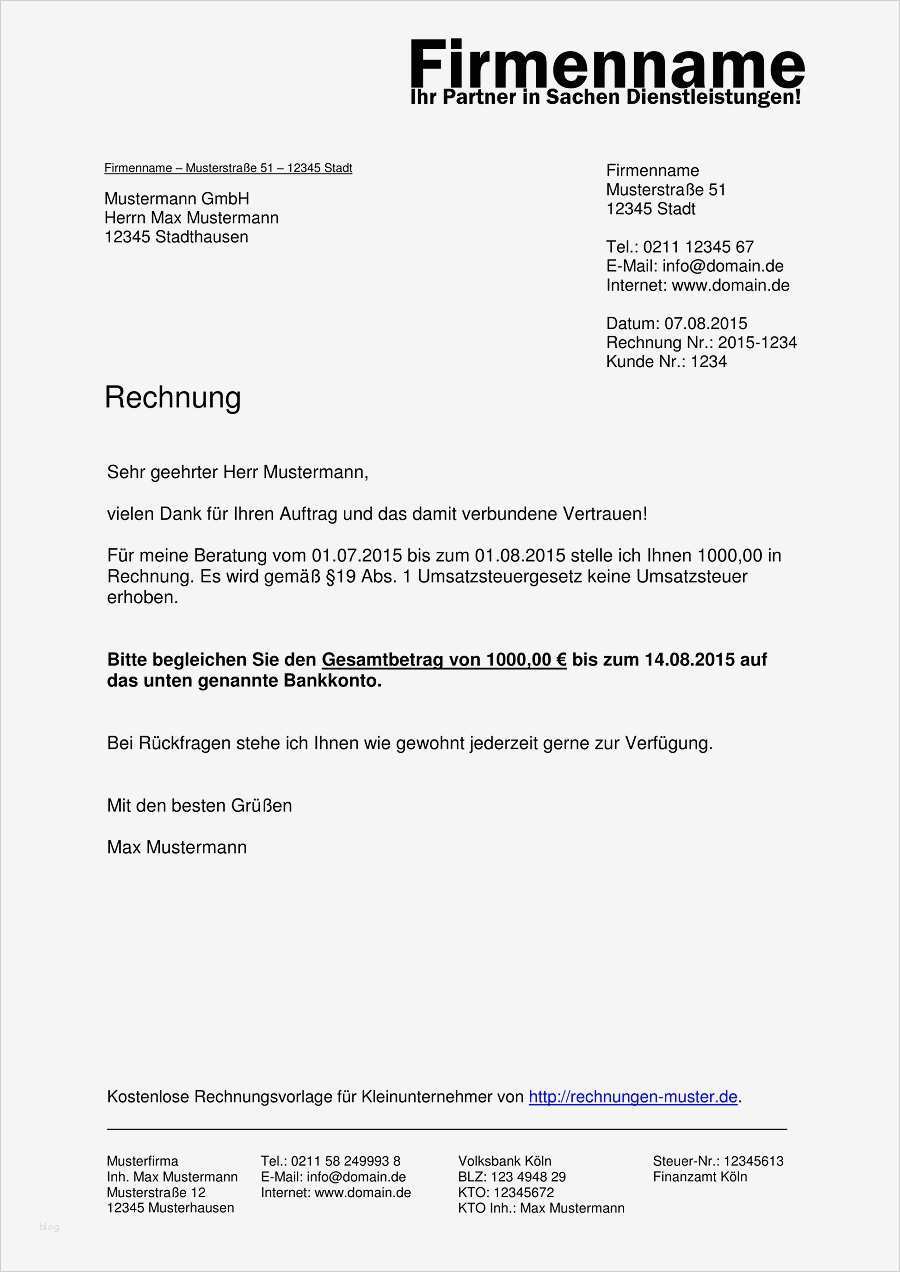 Honorarrechnung Vorlage Elegant Kleinunternehmer Rechnung Rechnungsvorlagen Für
