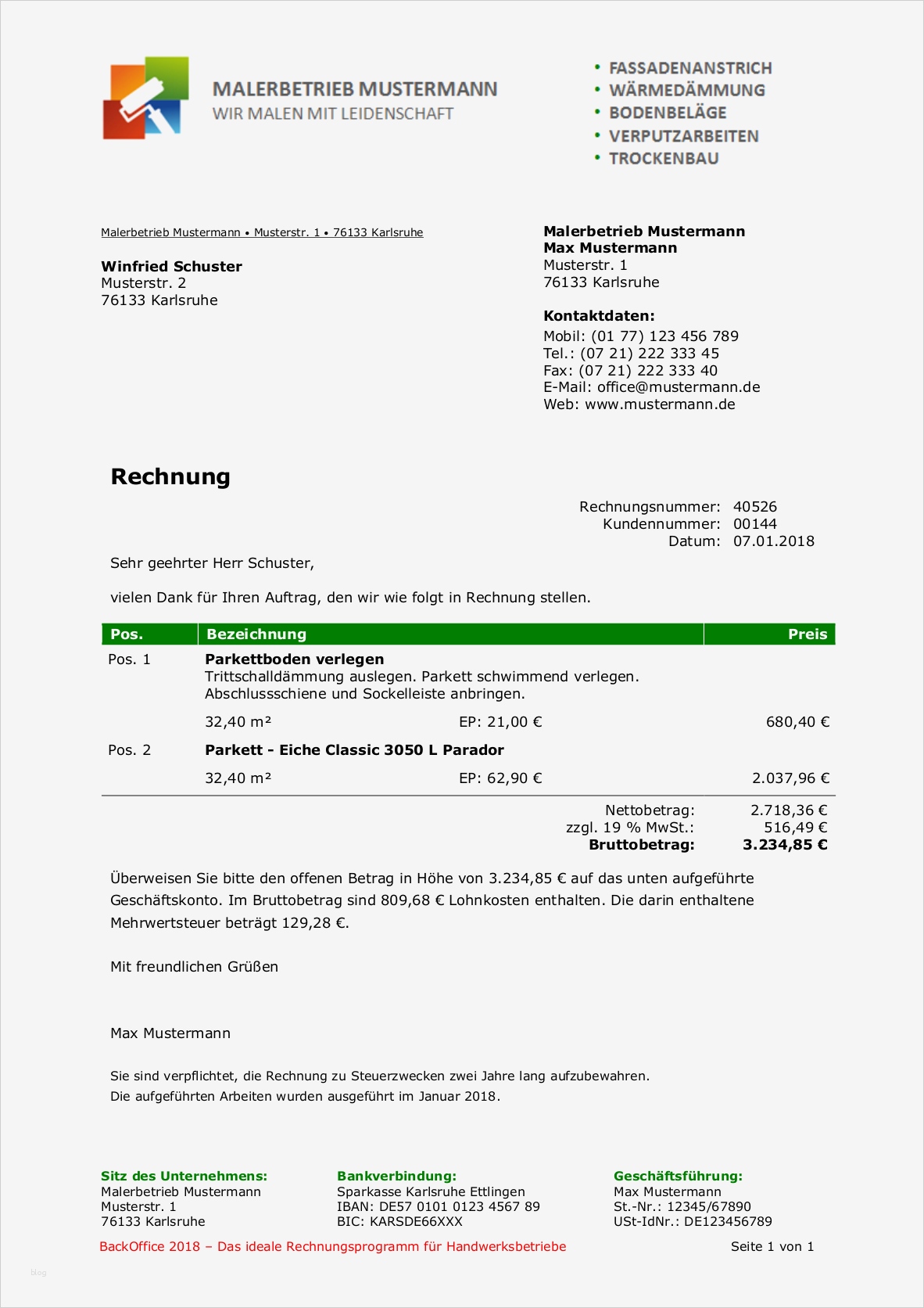 Honorarrechnung Vorlage Elegant Muster Einer Rechnung Mit Ausweisung Des Lohnkostenanteils