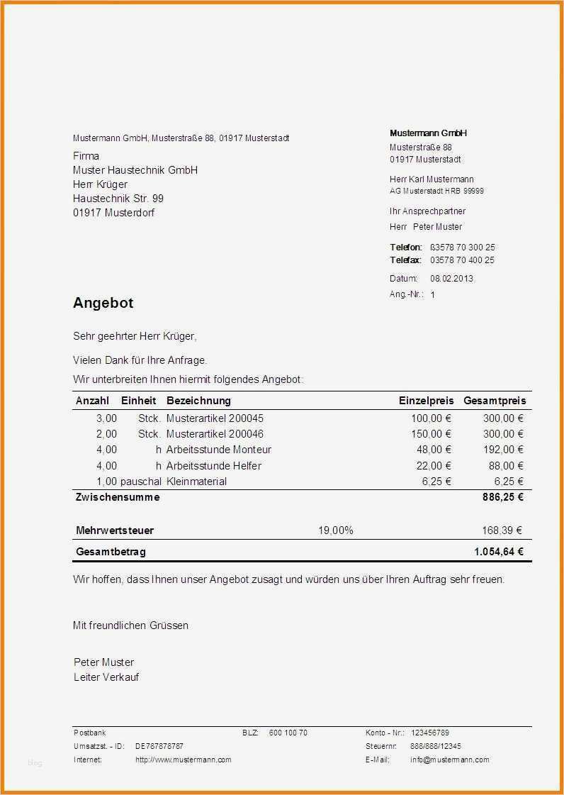 Hotelrechnung Vorlage Kostenlos Cool 8 Muster Angebote