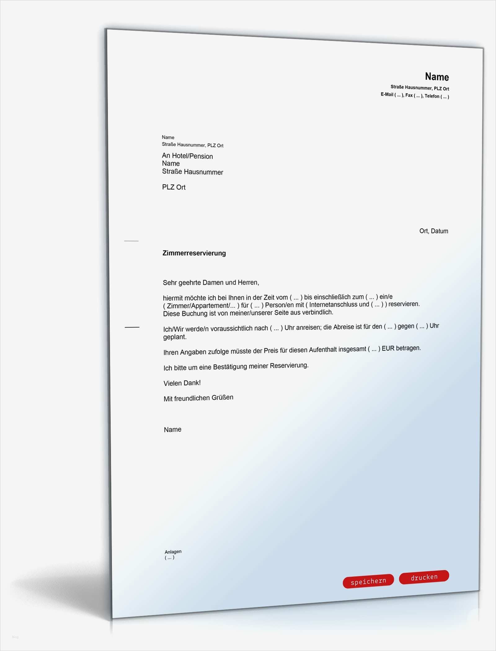 Hotelreservierung Englisch Vorlage Neu Zimmerreservierung
