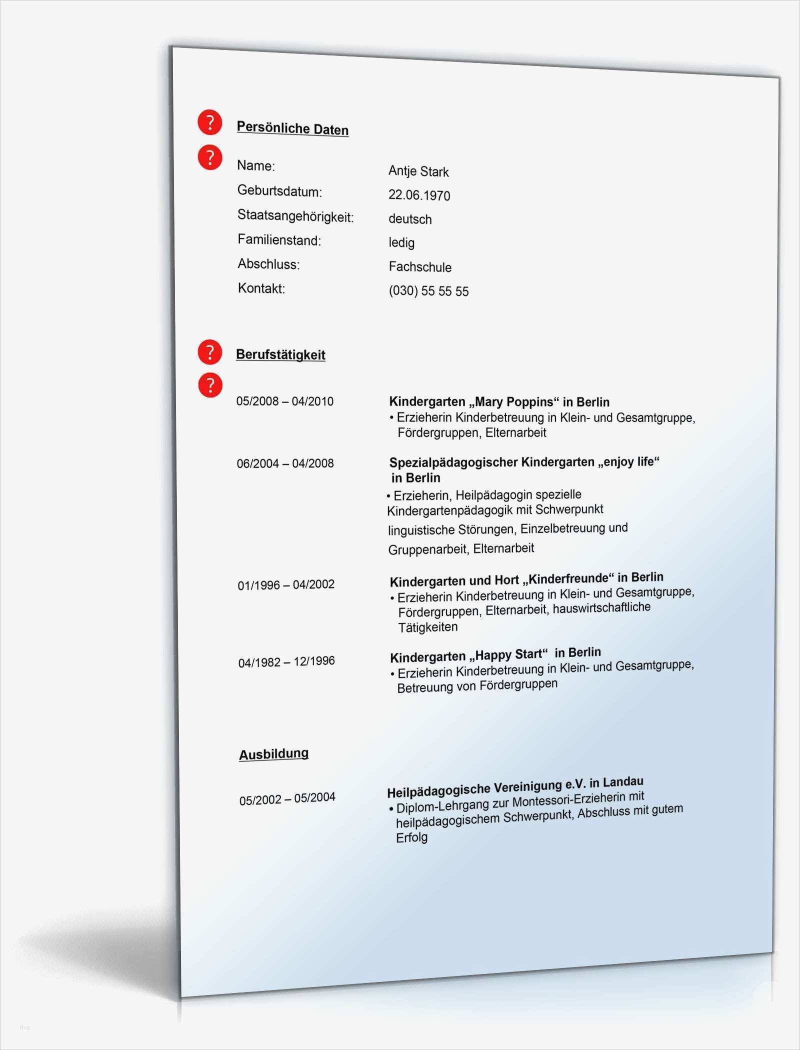 Html Seite Vorlage Elegant Lebenslauf Erzieherin