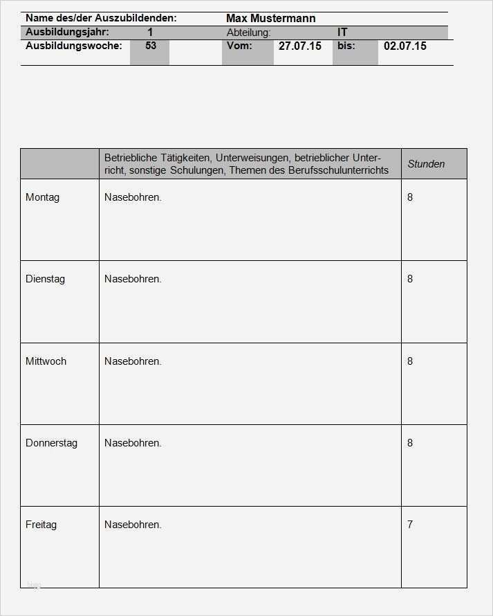 Ihk Berichtsheft Vorlage Pdf Schön Großzügig Wöchentliche Stundenplan Vorlage Galerie