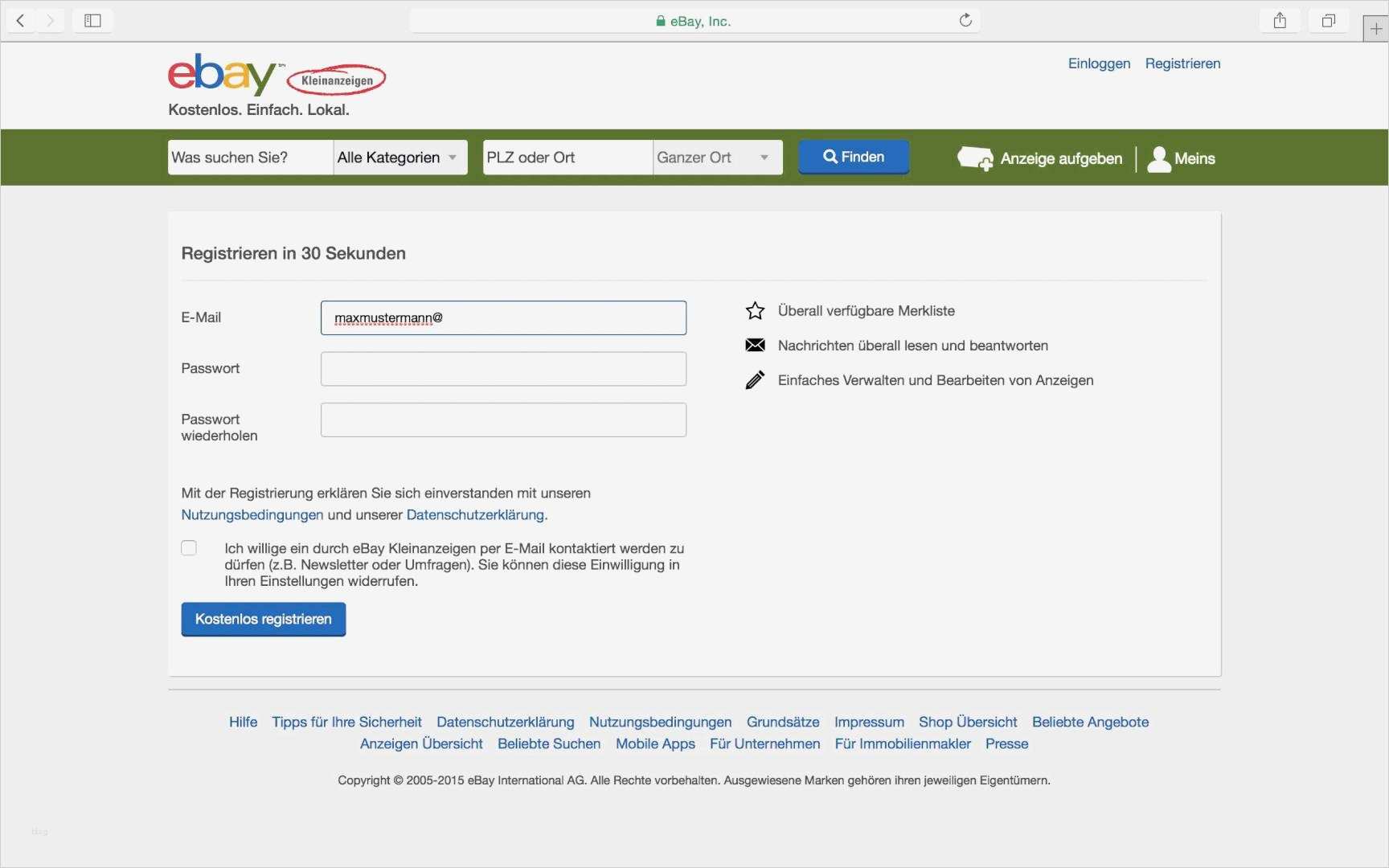 Impressum Ebay Kleinanzeigen Vorlage Erstaunlich Ebay Kleinanzeigen Anmelden Registrieren Account Erstellen