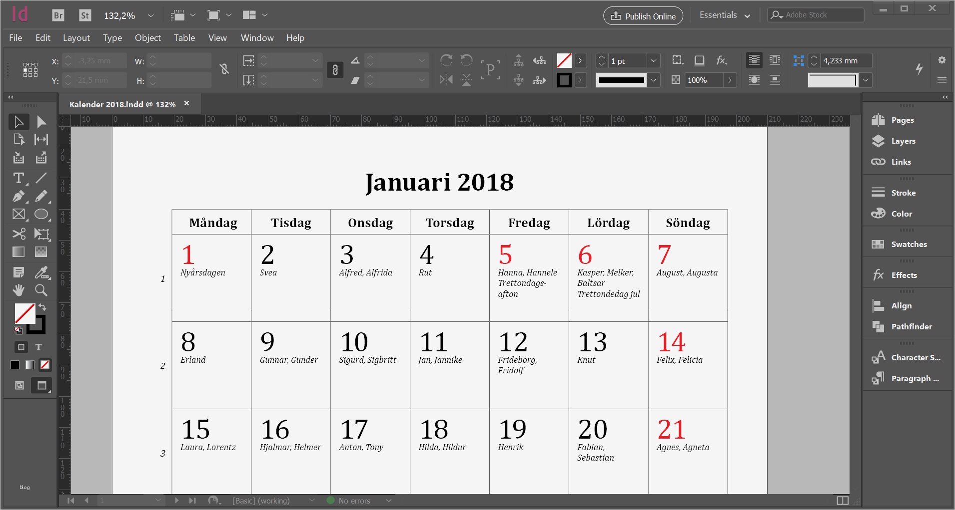 Indesign Vorlage Kalender 2018 Luxus 2018 års Kalendermall – Idespiran
