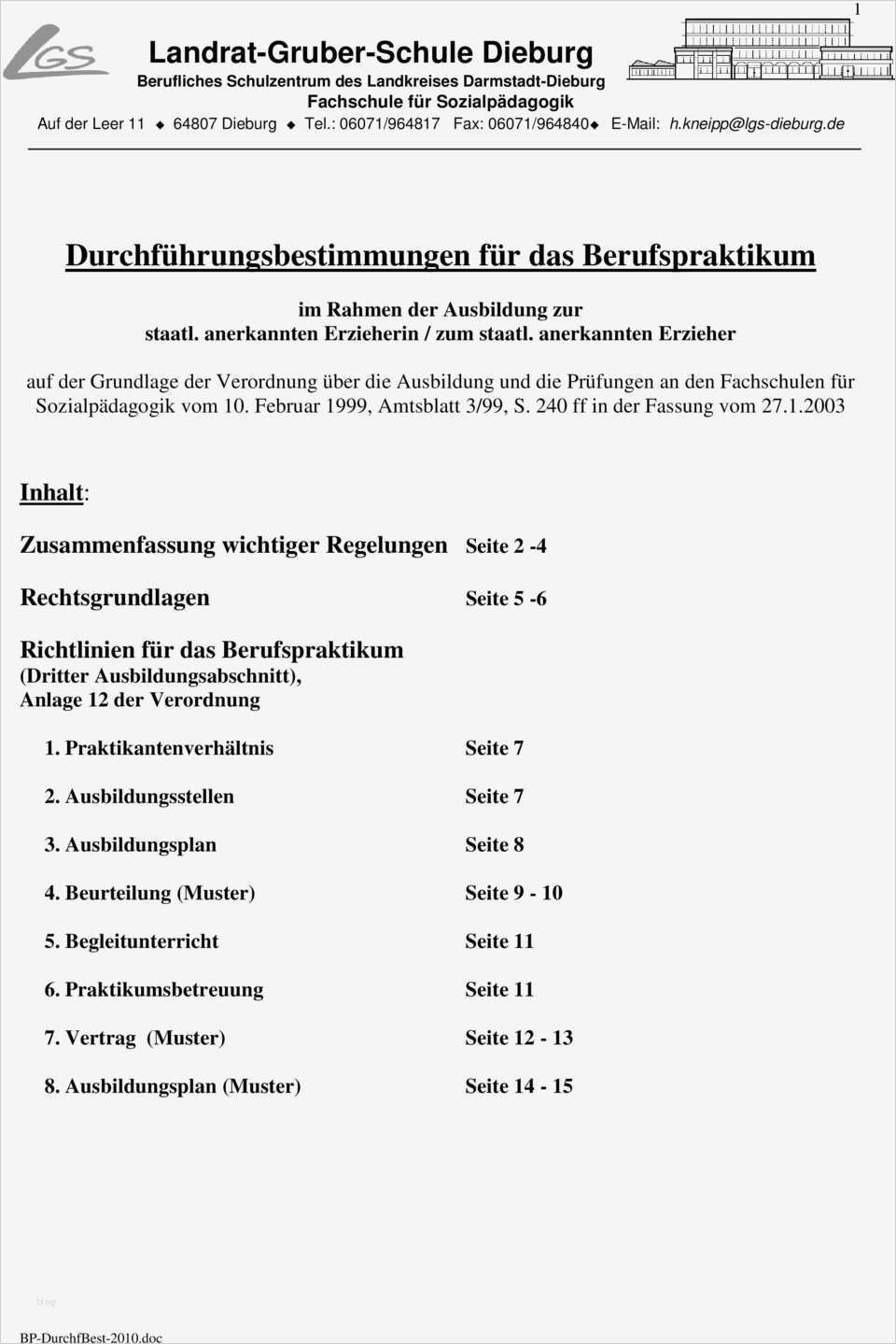 Individueller Ausbildungsplan Erzieher Vorlage Erstaunlich Durchführungsbestimmungen Für Das Berufspraktikum Pdf