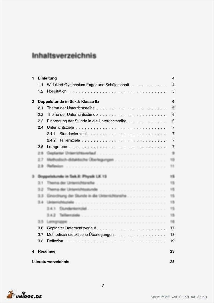 Inhaltsverzeichnis Bachelorarbeit Vorlage Cool Praktikumsbericht Physikdidaktik