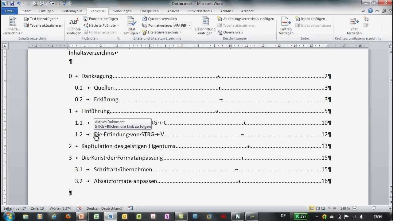 Headings and subheadings in word picture