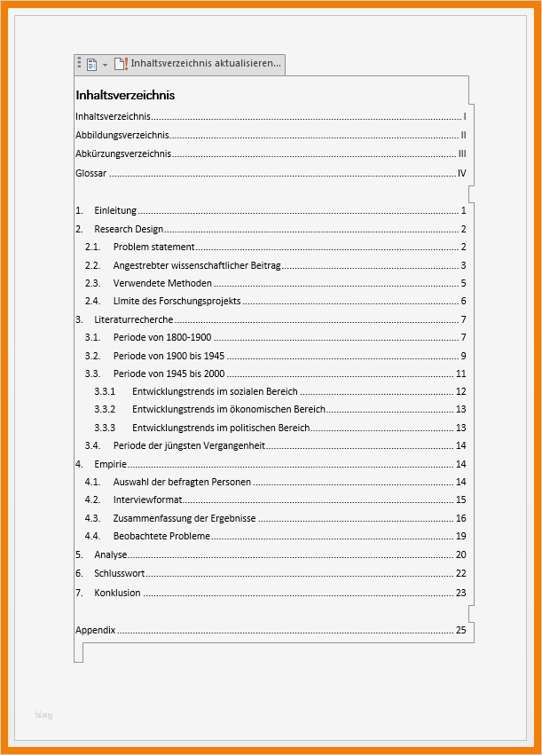 6 inhaltsverzeichnis vorlage word