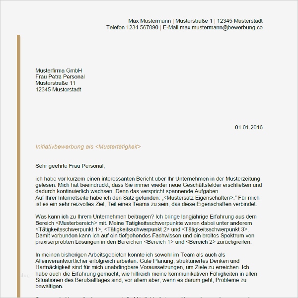 Initiativbewerbung Muster Vorlage Kostenlos Gut Initiativbewerbung Beispiel Muster Bewerbung